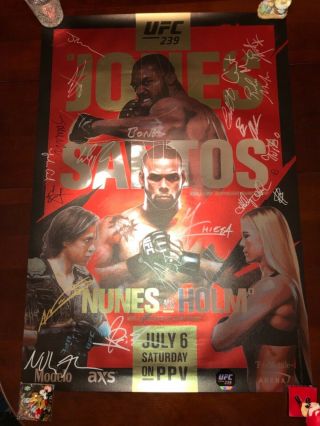 UFC 239 Jon Jones Thiago Santos Amanda Nunes Holm signed event poster SBC WWE 10
