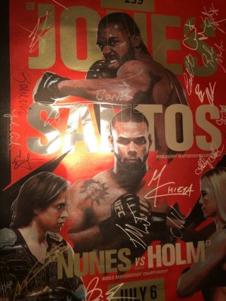 UFC 239 Jon Jones Thiago Santos Amanda Nunes Holm signed event poster SBC WWE 8