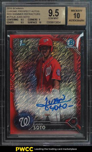 2016 Bowman Chrome Red Shimmer Refractor Juan Soto Rc Auto 10/10 Bgs 9.  5 (pwcc)
