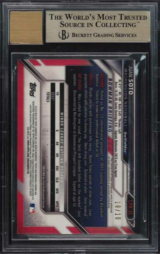 2016 Bowman Chrome Red Shimmer Refractor Juan Soto RC AUTO 10/10 BGS 9.  5 (PWCC) 2