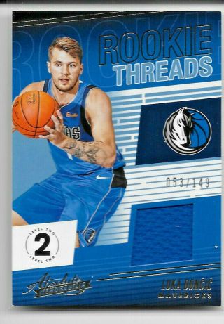 2018 - 19 Panini Absolute Memorabilia Luka Doncic Rookie Threads Jersey 53/149 Roy