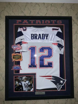 Tom Brady Signed / Framed Jersey with Superbowl Patches 2