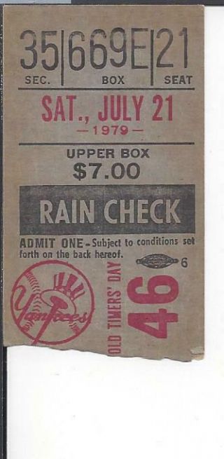Reggie Jackson Hr 358 Old Timers Day 7 - 21 - 1979 Ticket Stub Yanks 12 - 4 A 