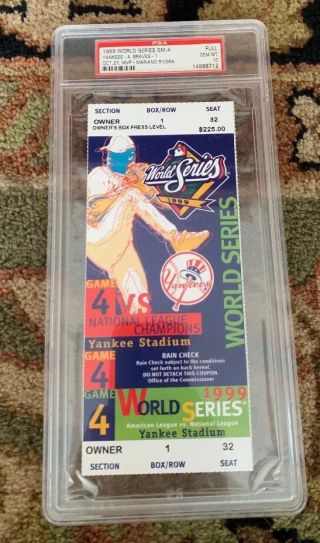 1999 World Series Game.  4 Full Ticket Psa 10 Owners Box Seat Steinbrenner