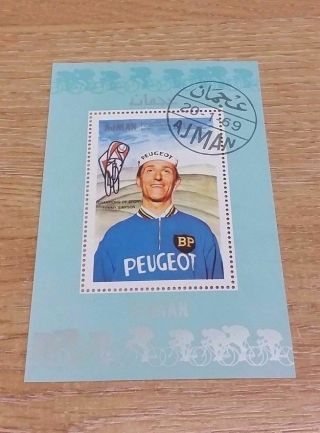 Tom Tommy Simpson - Peugeot Postage Stamp Miniature Sheet : Ajman 1969