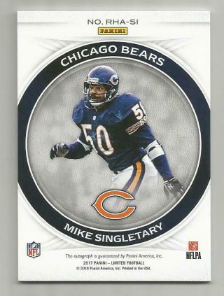2017 PANINI LIMITED RING OF HONOR MIKE SINGLETARY AUTOGRAPH 03/25 CHICAGO BEARS 2
