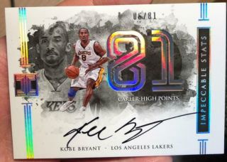 Kobe Bryant 2016 - 17 Panini Impeccable Career - High Points 81 Pst Auto 06/81