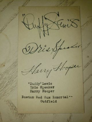 Tris Speaker,  Duffy Lewis,  & Harry Hooper Autographed Red Sox Postcard