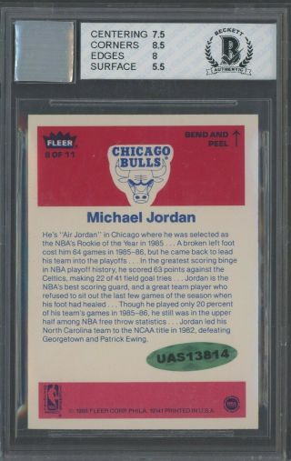 1986 Fleer Sticker Michael Jordan Rookie UDA & JSA Autograph BGS 6.  5 w/ 10 Auto 2