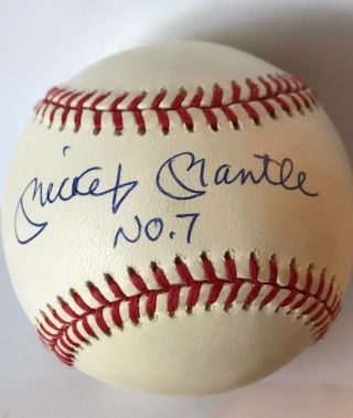Mickey Mantle,  Ny Yankees,  Personally Signed To Include " No.  7 " On The Sweet Spot