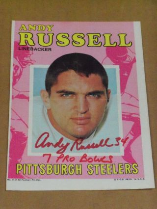 Andy Russell,  Pgh Steelers,  Signed 1971 Topps Pin - Ups,