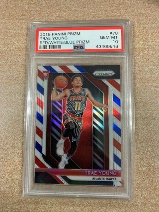 2018 Panini Prizm Red White Blue Prizms Trae Young Rookie Rc 78 Psa 10