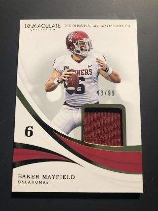 Baker Mayfield 2019 Immaculate Numbers Memorabilia Patch 43/99.  Oklahoma