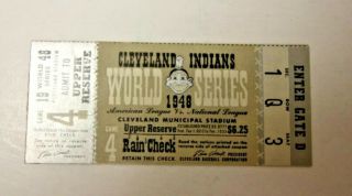 Mlb Baseball 1948 Boston Braves Vs Cleveland Indians World Series Game 4 Ticket