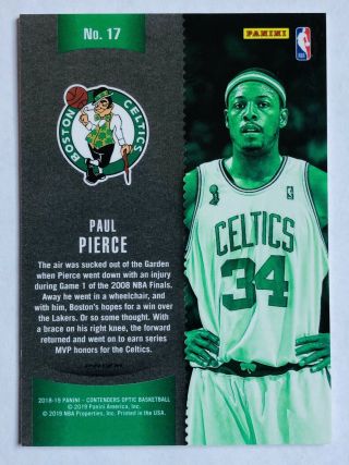 2018 - 19 Paul Pierce WINNING TICKETS CRACKED ICE Celtics Panini Contenders Optic 2