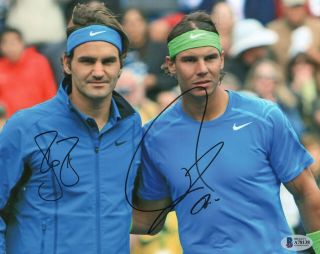Roger Federer & Rafael Nadal Real Hand Signed Photo 2 Bas Loa Tennis Wimbledon