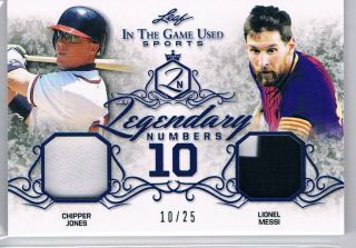 2019 Leaf In The Game Lionel Messi Chipper Jones Dual Jersey 