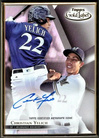 Christian Yelich 2018 Topps Gold Label Silver Parallel Auto Autograph On Fire