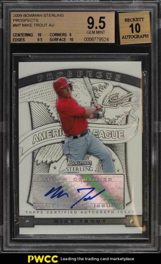 2009 Bowman Sterling Prospect Mike Trout Rookie Rc Auto Bgs 9.  5 Gem (pwcc)