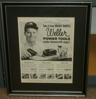Mickey Mantle No.  7 Ny Yankees Signed 11x14 Advertising Page Framed W/ Hologram