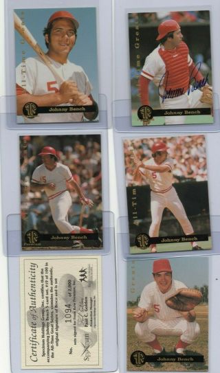Johnny Bench 1993 Front Row Premium All Time Greats Autograph 5 Card Set Hof