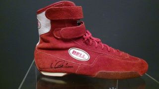 Mario Andretti Hand Signed Autographed Worn Bell Sfi Red Racing Shoe (right)