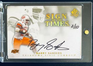 2012 Upper Deck Sp Authentic Barry Sanders Auto On - Card Sign Of The Times 2/10