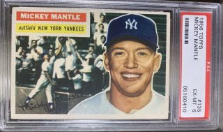 1956 Topps 135 Mickey Mantle Ny Yankees Hof Gray Back Psa 6 Hot Card (centered)