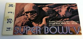1971 Bowl V Ticket Stub Baltimore Colts Vs Dallas Cowboys @ Orange Bowl