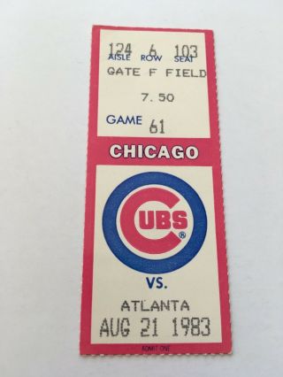Dale Murphy Hr 154 Home Run August 21 1983 8/21/83 Cubs Braves Ticket Stub