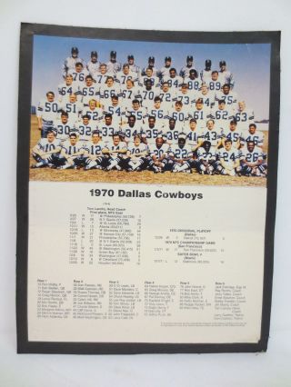 Dallas Cowboys Team Picture Roster 10x13 Vintage Retro Vtg 1970 Nfl Football