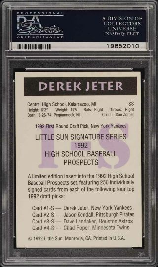 1992 Little Sun High School Derek Jeter ROOKIE,  PSA/DNA AUTO PSA 9 (PWCC) 2