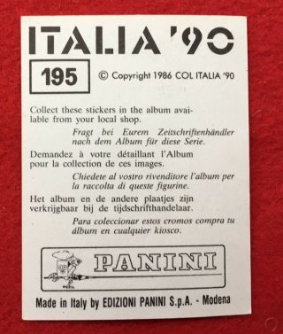 Vintage Panini World Cup Italia 90 sticker - 195 Mazinho Brazil 2