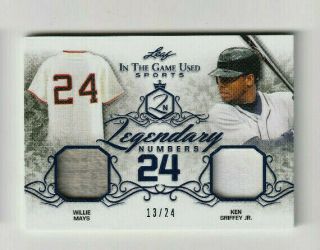 2019 Willie Mays / Ken Griffey Jr Leaf In The Game Sports Dual Jersey 13/24 Wow