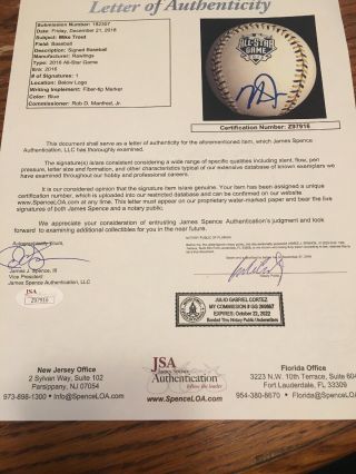 MIKE TROUT Signed 2016 All Star MLB Baseball ANGELS JSA Letter Authentic AUTO 3