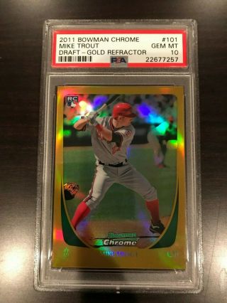 2011 Bowman Chrome Draft Mike Trout Rc Gold Refractor 2/50 Psa 10 257