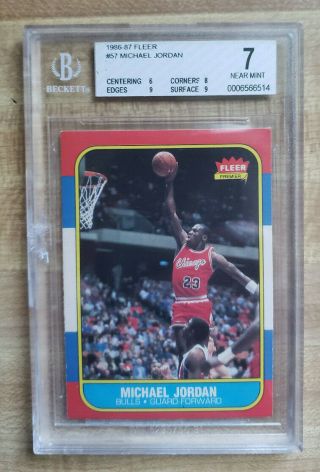 Michael Jordan 1986 - 87 Fleer 57 Rc Bgs 7 Nm Rookie Chicago Bulls 1987 Psa