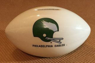 Vintage Philadelphia Eagles Nfl Football Shaped Ceramic Piggy Bank 6 "