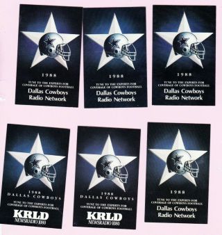 1988 Dallas Cowboys Pocket Krld /radio Network Schedule Set Of 6 Different
