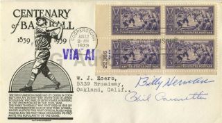 Billy Herman,  Phil Cavaretta - Autographed 1939 " 100 Years Of Baseball " Fdc
