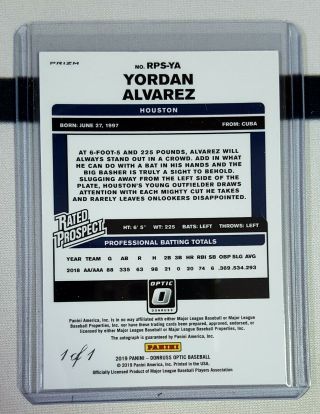 2019 Donruss Optic Yordan Alvarez Gold Vinyl 1/1 Autograph Auto 2