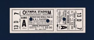 Detroit Red Wings Vs Toronto Maple Leafs 1960 - 61 Playoff Hockey Ticket