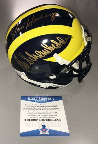Jim Harbaugh Bo Schembechler Signed Michigan Wolverines Mini Helmet Beckett