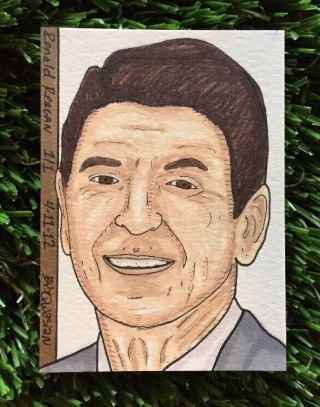2012 Ronald Reagan 40th U.  S President Ed 1/1 Aceo Art Sketch Card By:qwasian