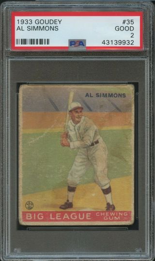 1933 Goudey Baseball Al Simmons 35 Psa 2 Good Chicago White Sox