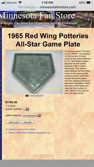 Red Wing Pottery 1965 All Star Game Plate 5