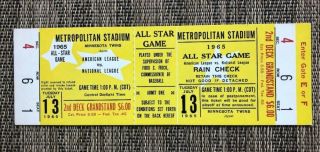 1965 Mlb All Star Game At Minnesota Full Ticket -
