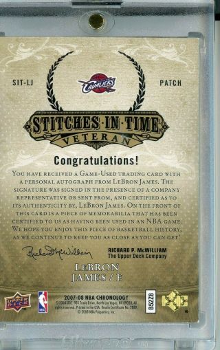 2007/08 Chronology LeBron James Dual Patch Auto Autograph Stitches in Time /25 2