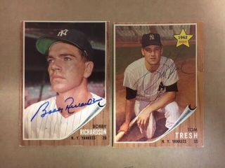 1962 Topps Ny Yankees Signed Lot; Bobby Richardson & Tom Tresh Rc