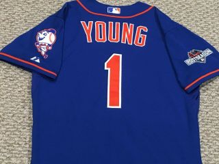 Postseason Young Size 44 16 2015 York Mets Game Jersey Issued Home Blue Mlb